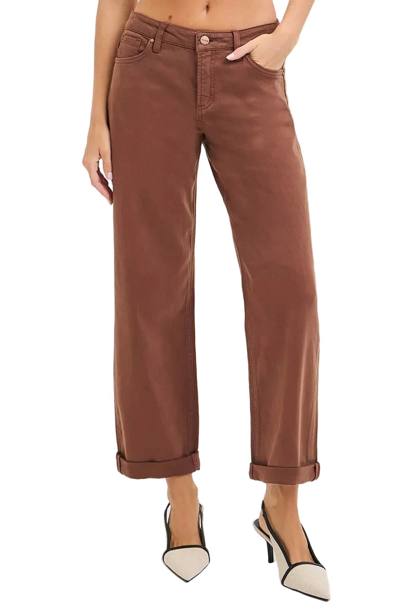 RISEN Full Size Tummy Control Mid Rise Ankle Barrel Baggy Plus Size
