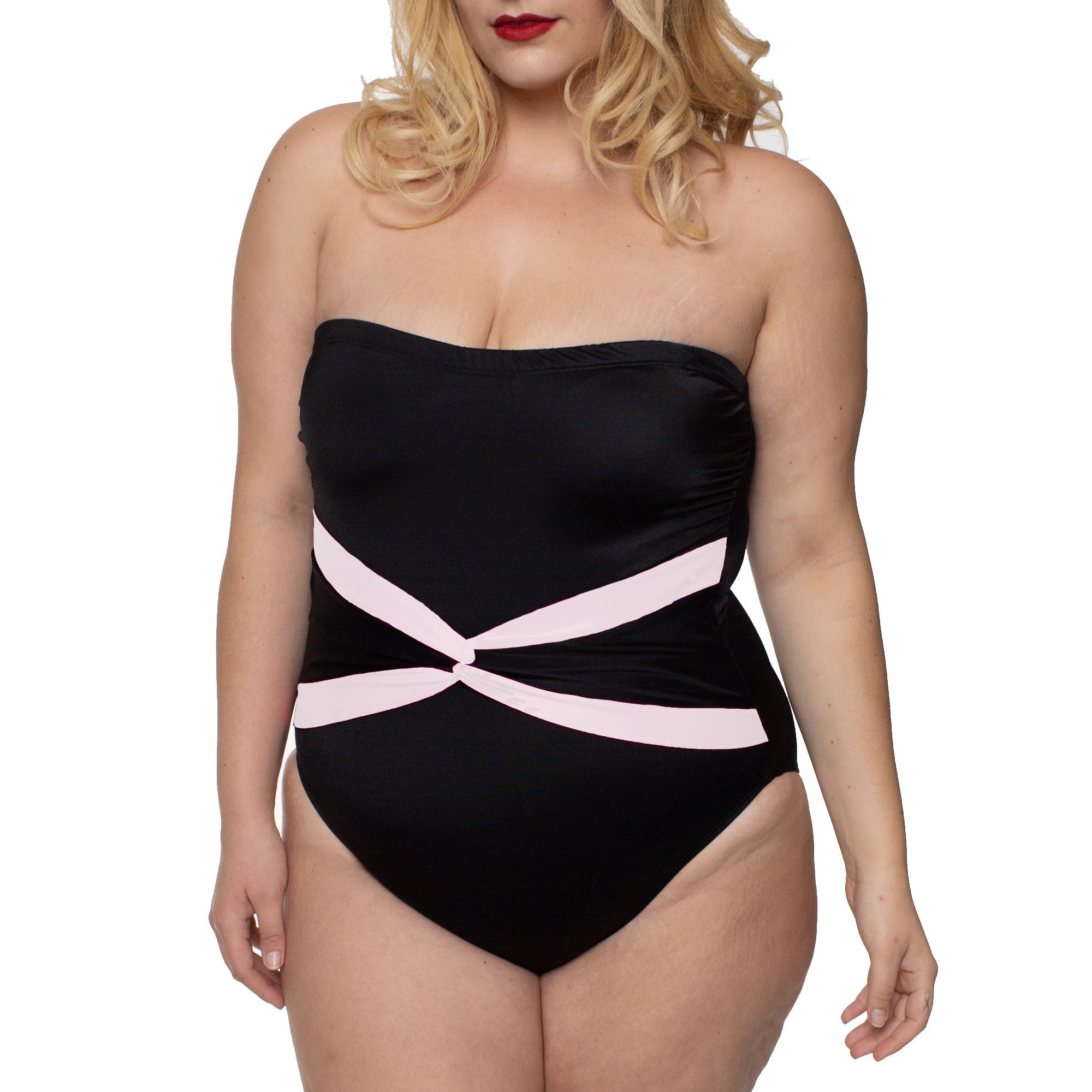 InstantFigure Contrast Twist Front One Piece Swimsuit 13559P