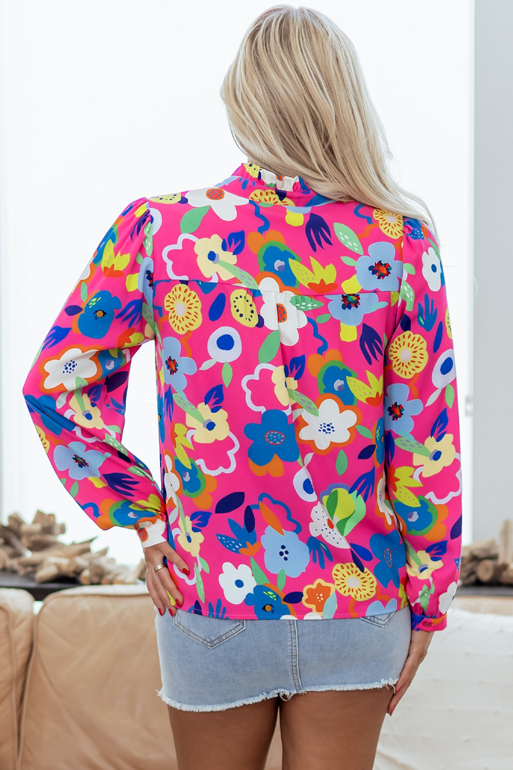 Rose Flower Bomb V Neck Blouse