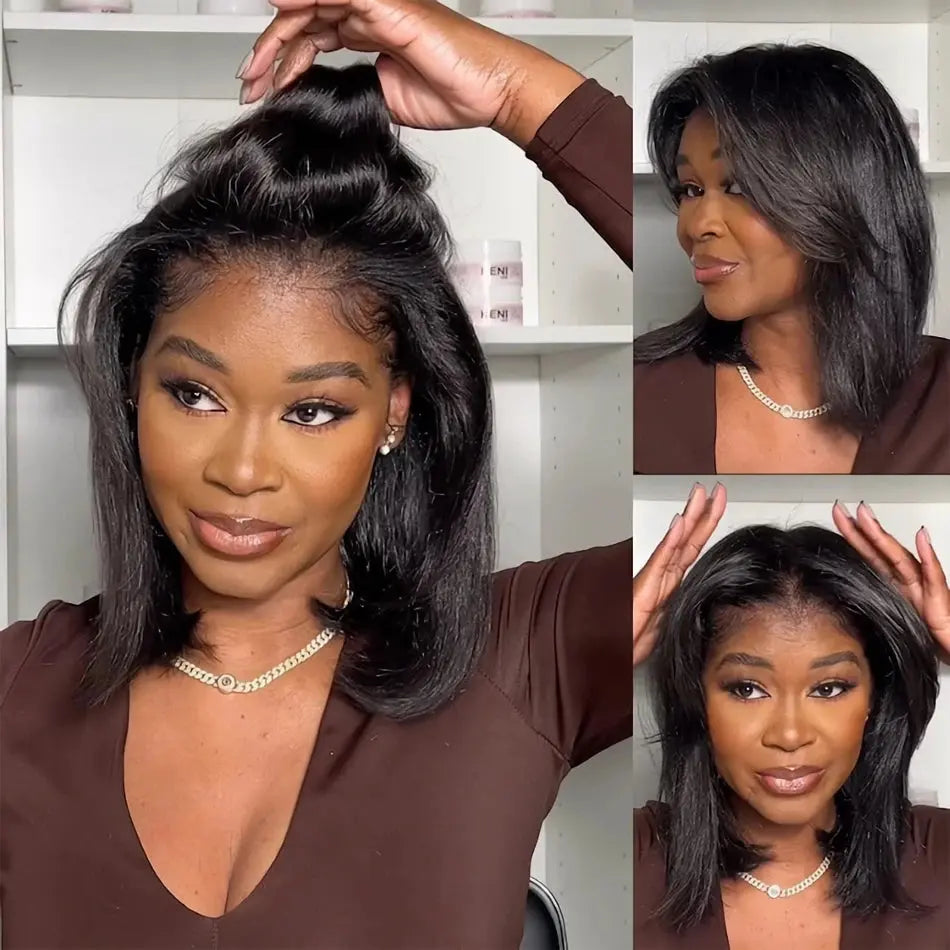 13x4 Glueless Kinky Straight Bob Wig | Ready-to-Wear | Brazilian Remy Hair | 100% Human Hair
