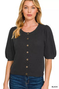 Zenana Puff Sleeve Wool Sweater Cardigan