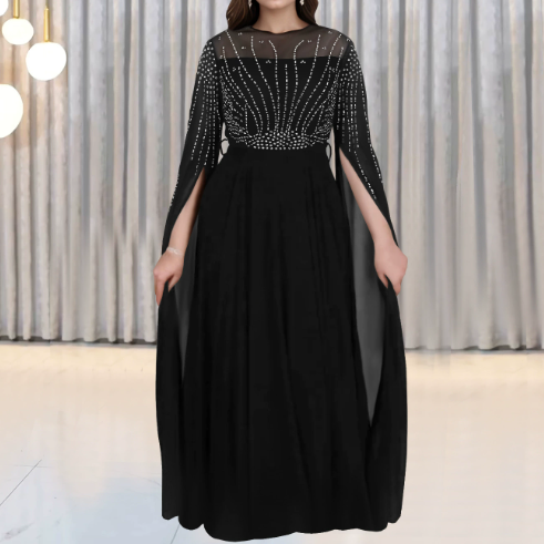 Women Wear Elegant Middle East Fix Rhinestone See through Dress
