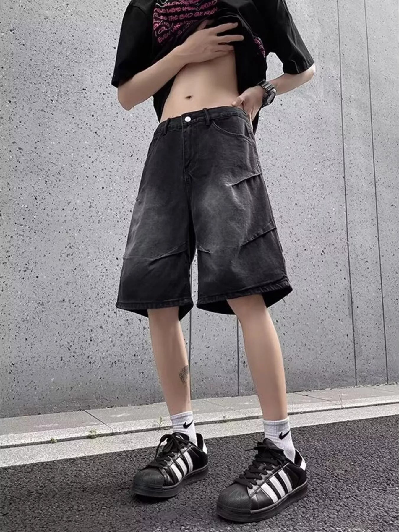 Men's Full Size Vintage Wash Wide-Leg Denim Shorts Plus Size