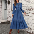 Women Clothing Denim Long Sleeve Waist Dress