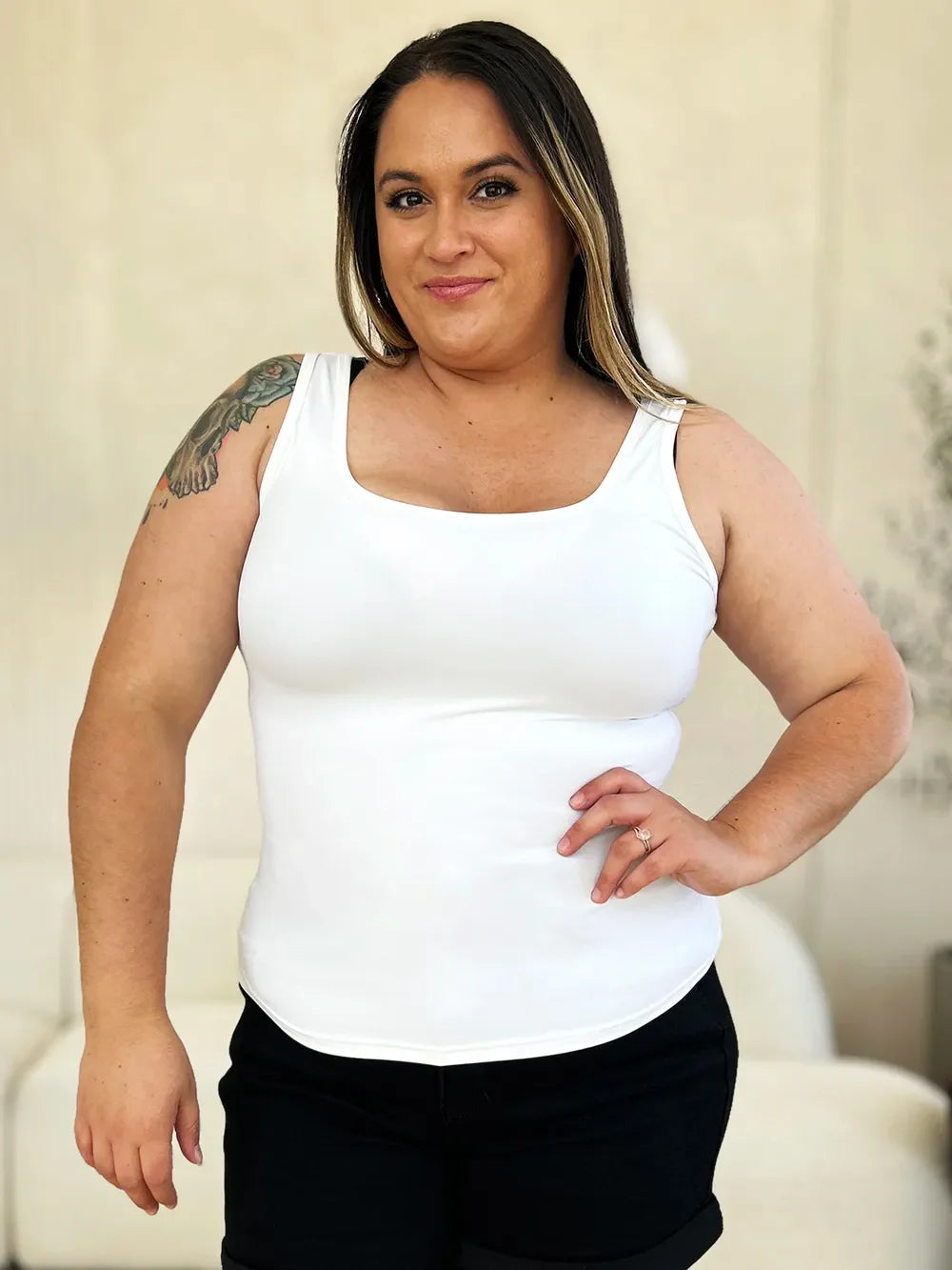 I am a Fashion Junky Full Size Square Neck Wide Strap Tank