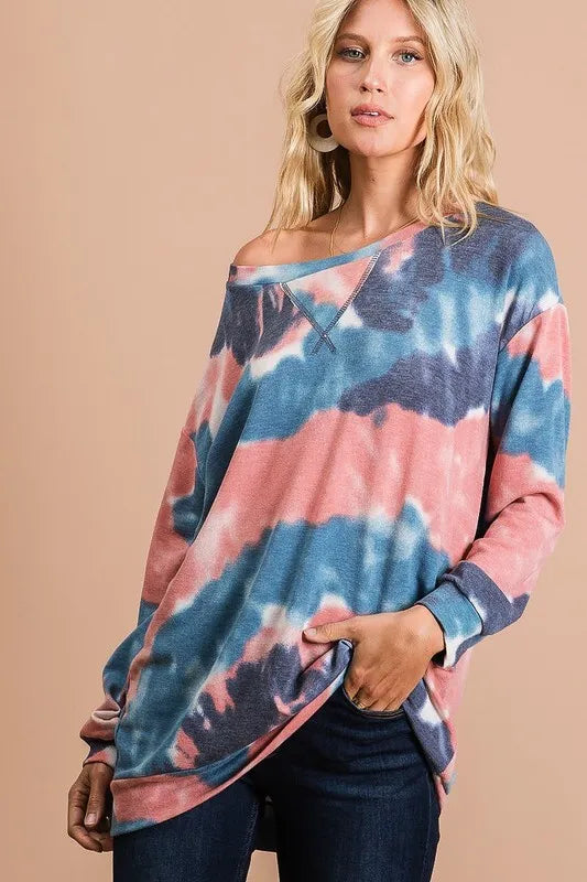Tie Dye French Terry Pull Over with Front Stitching Detail