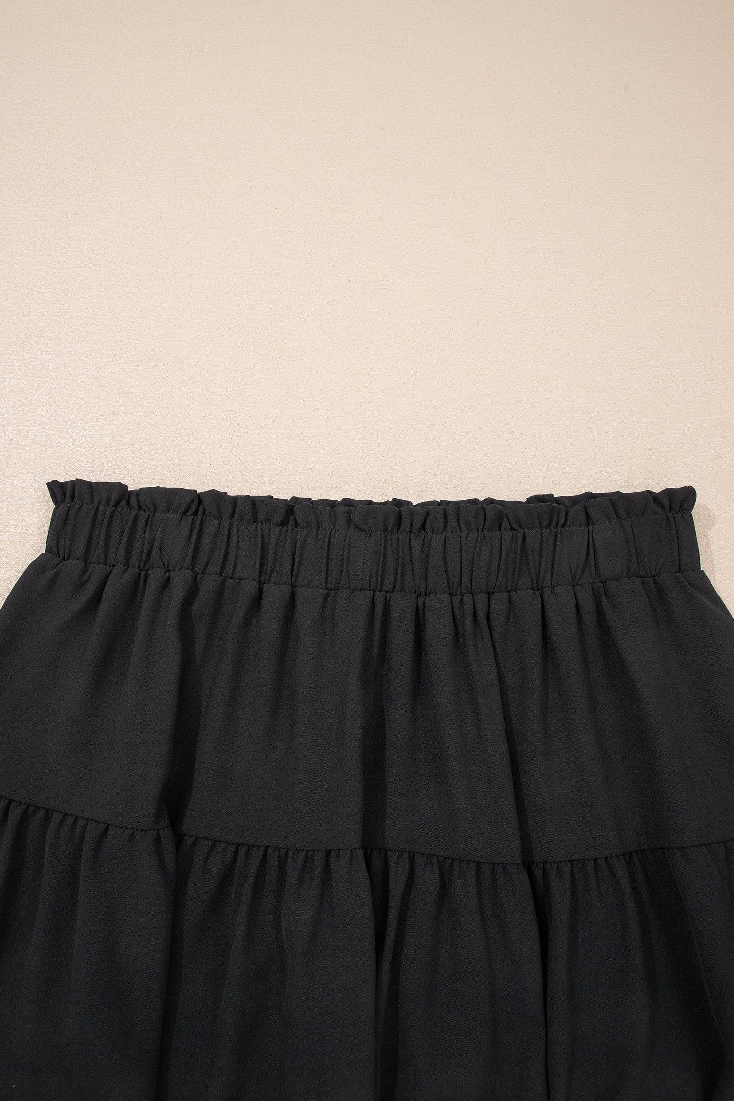 Black Plus Size Frilled Elastic Waist Lace Trim Boho Ruffled Shorts