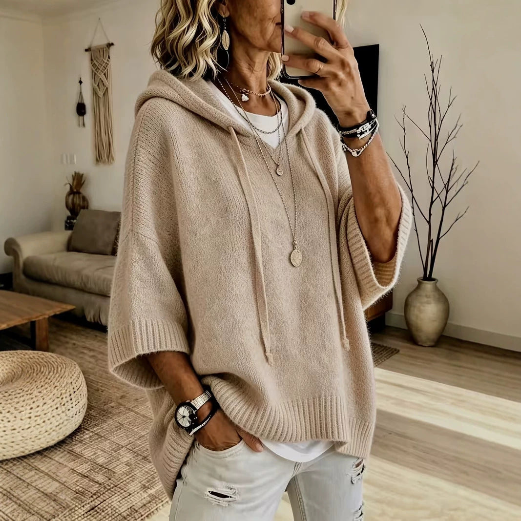 Hooded Batwing Knit Sweater New Fallwinter Style Loose-fitting