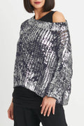 Cotton Metallic Crochet Boatneck Sweater - Lava/Silver