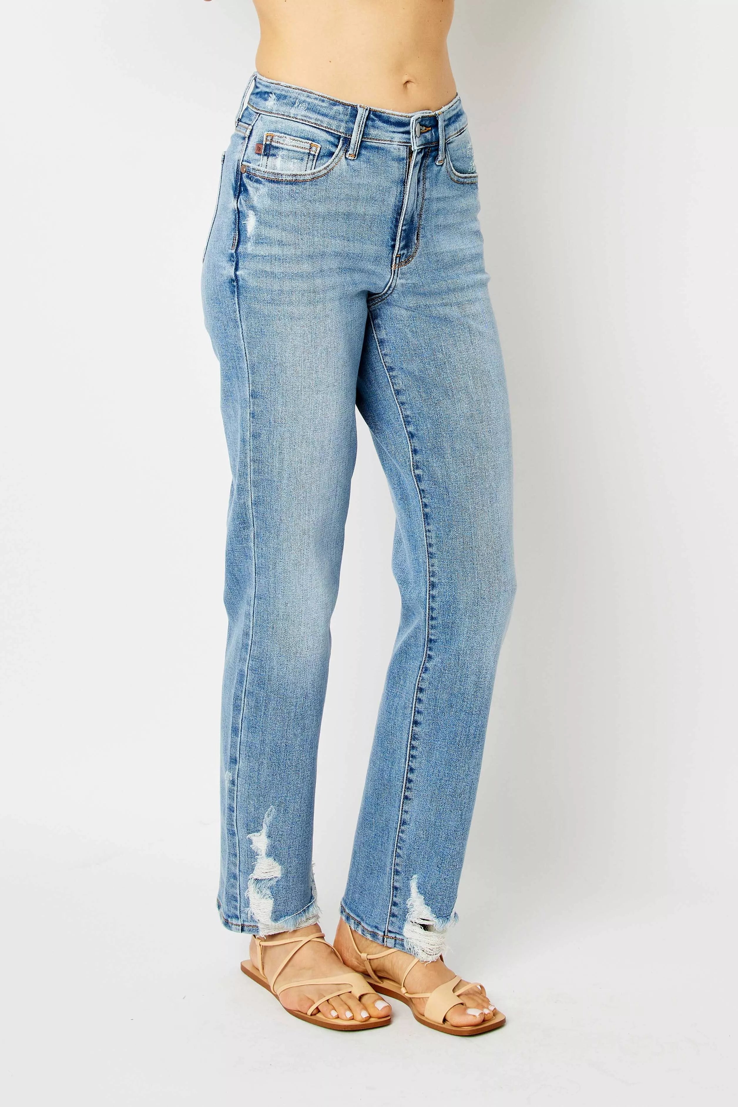 Judy Blue Full Size High Waist Straight Jeans with Heavy Destroy Plus Size