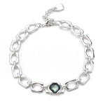 Thick Irregular Square Link Choker Necklace For Women, Smoky Grey Cubic Zirconia Chunky Silver Collarbone Chain, Cool European Spanish Fashion Jewelry