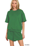 Zenana Scuba Short Sleeve Top & Shorts Set