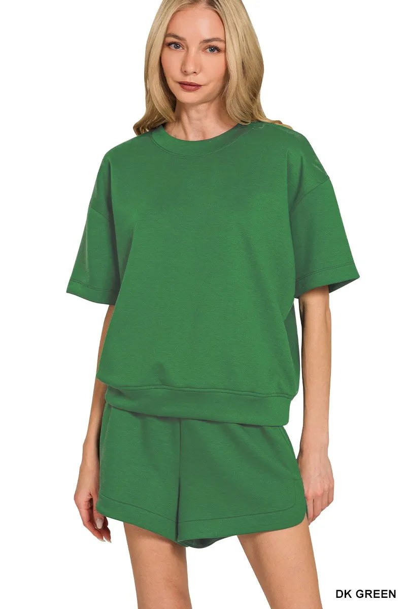 Zenana Scuba Short Sleeve Top & Shorts Set