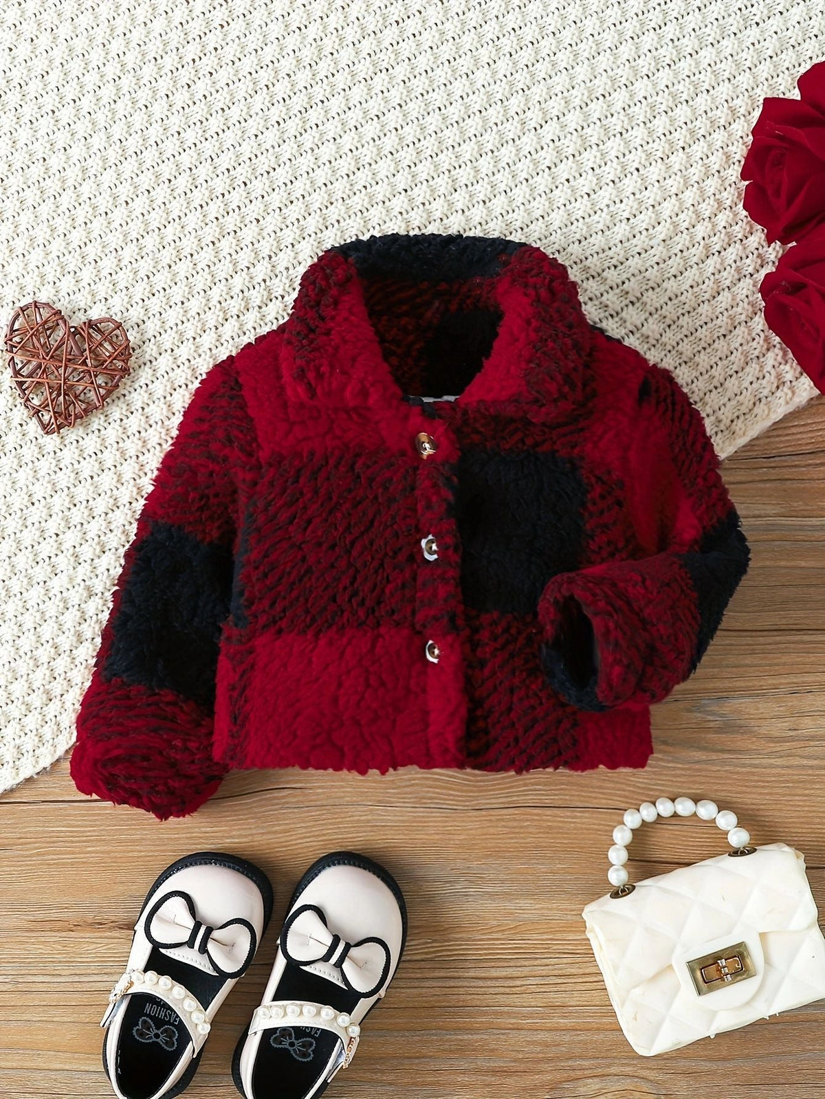 Children Girls' Autumn And Winter Lapel Plaid Single-breasted Long Sleeve Fashionable Korean Style Fashionable Velvet Coat