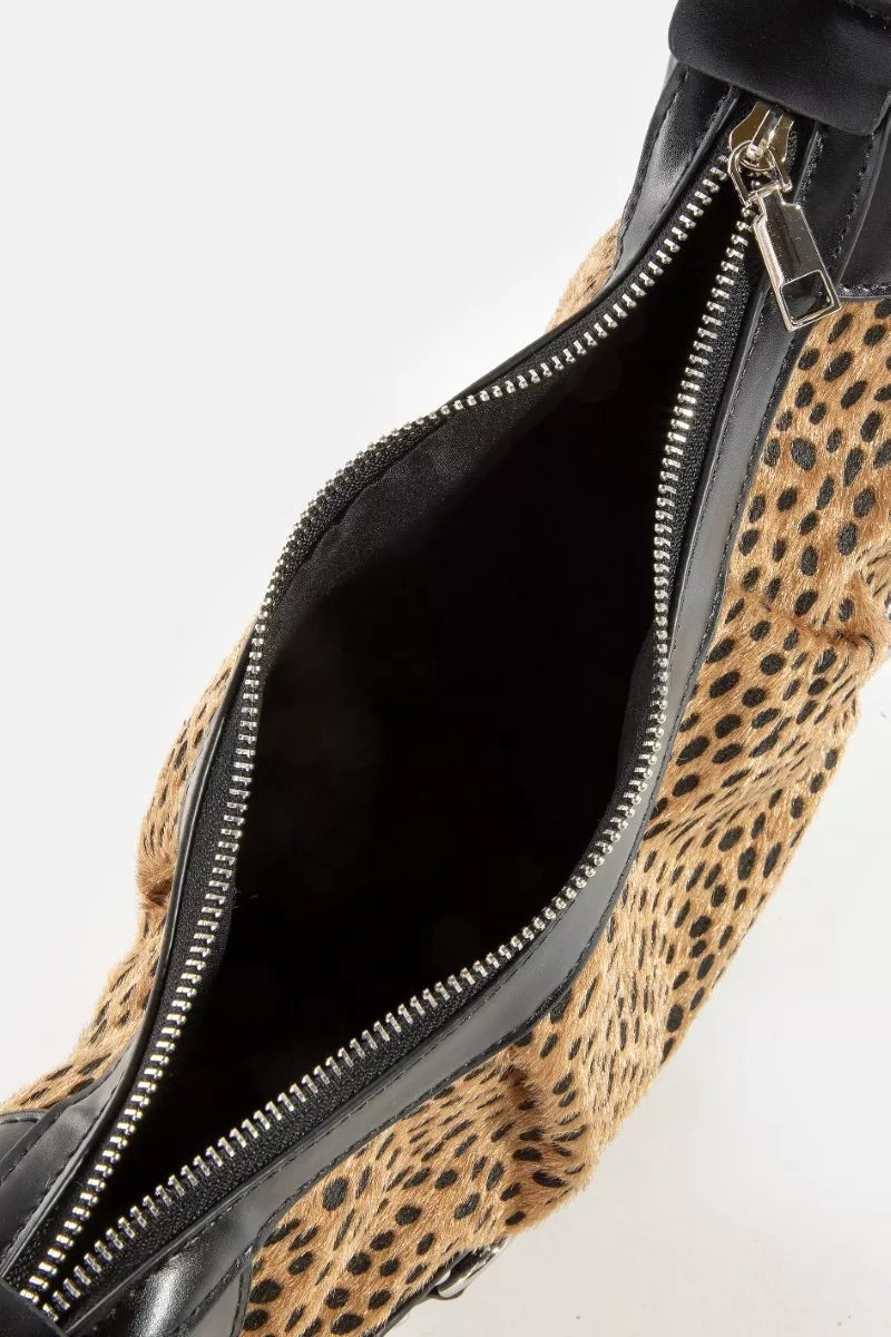Dark Spotted Leopard Print Half Moon Shoulder Bag