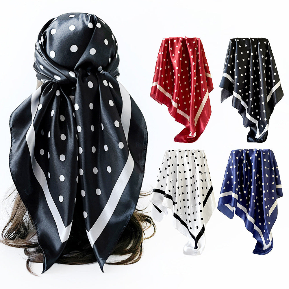 Polka-dot Print Headscarf Womens Faux Silk Scarf