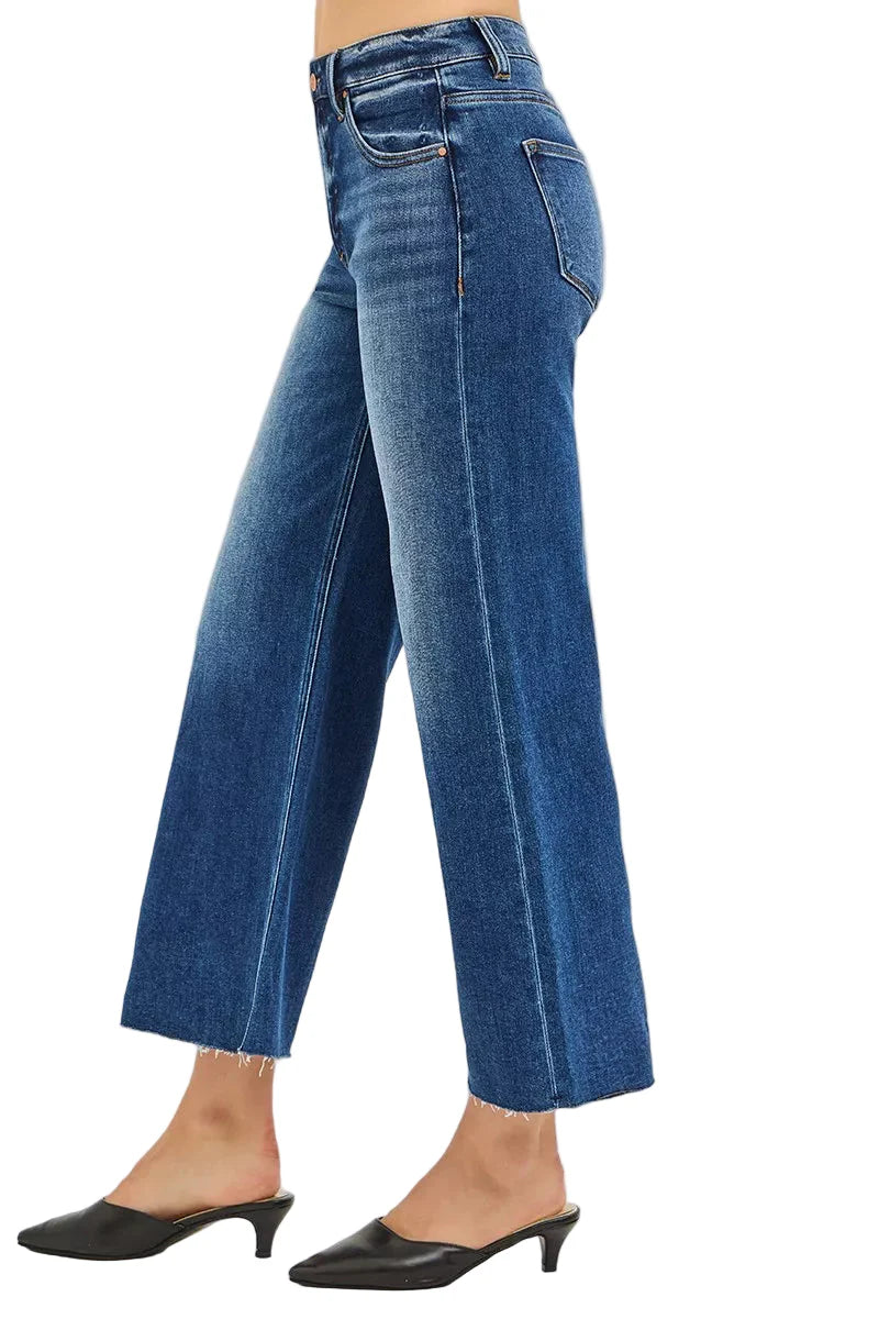 RISEN Full Size Mid Rise Crop Wide Raw Cut Hem Jeans Plus Size