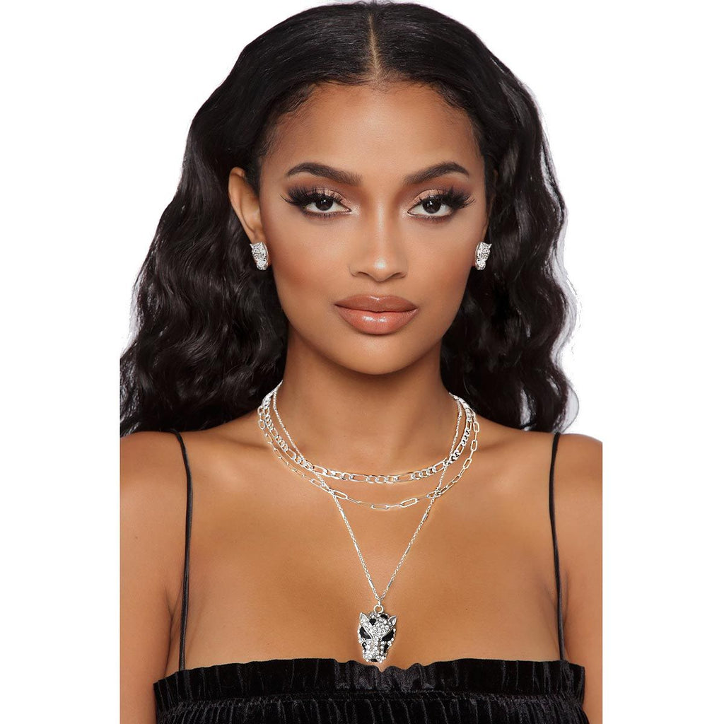 Layered Silver Leopard Chain Necklace – Trendy Statement Jewelry