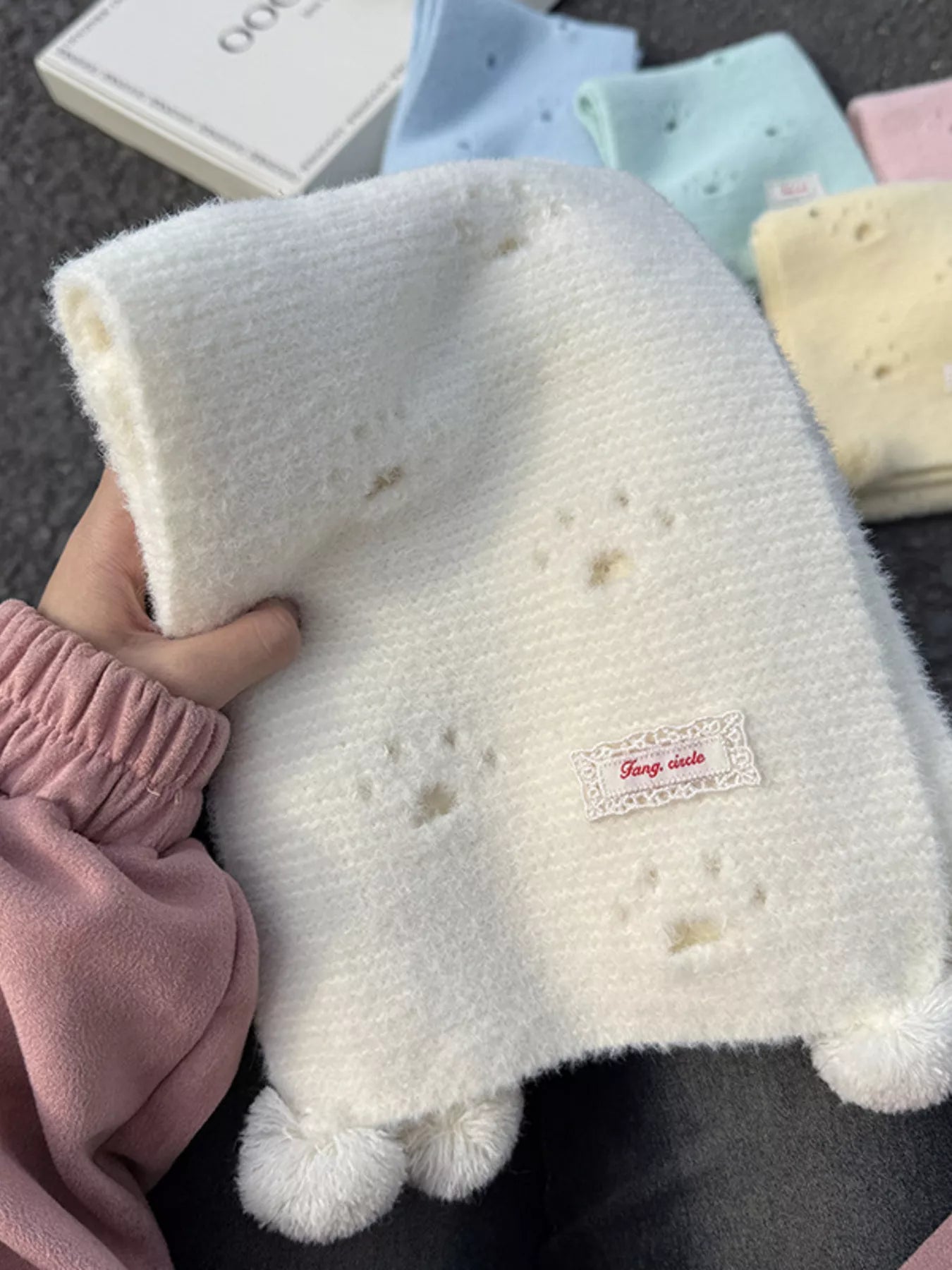 Cat Paw Pom-Pom Knitted Scarf