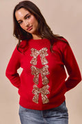 Sequins Bow Ribbon Embellished Christmas Sweater