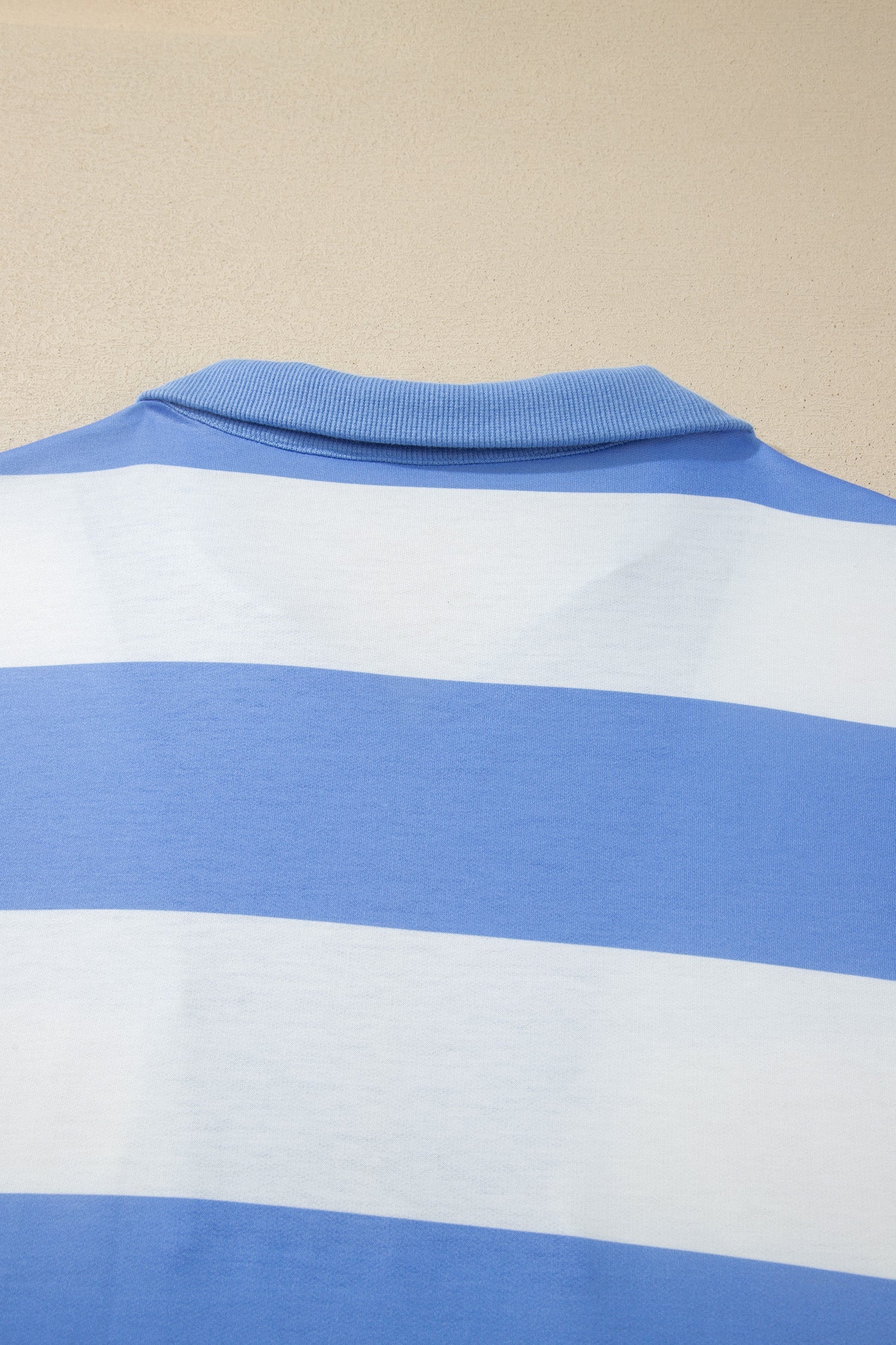 Sky Blue Stripe Drop Shoulder Zipped Collar T Shirt Plus Size Shorts Set