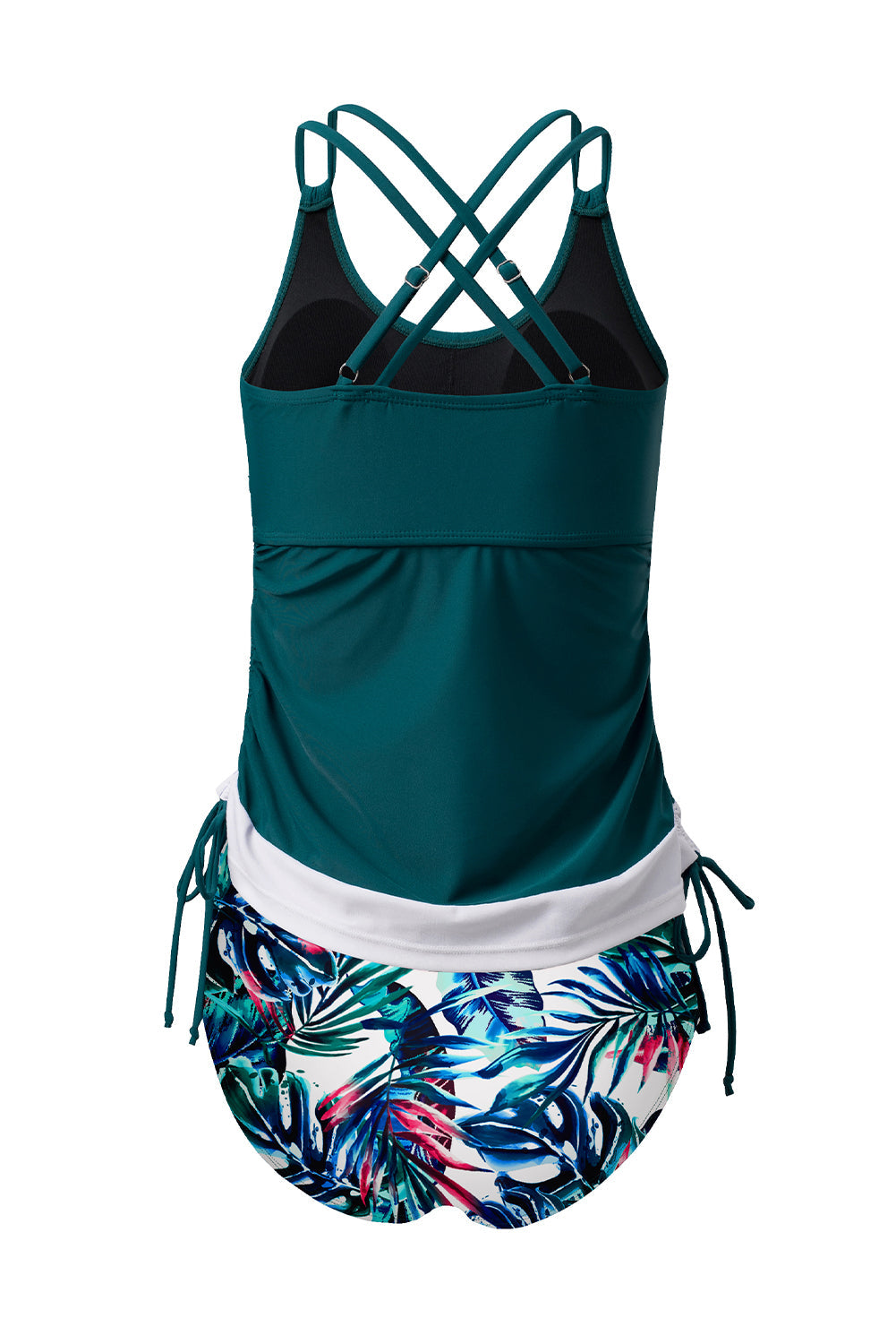 Sea Green Drawstring Tummy Control Mix-and-match 2pcs Tankini Swimsuit