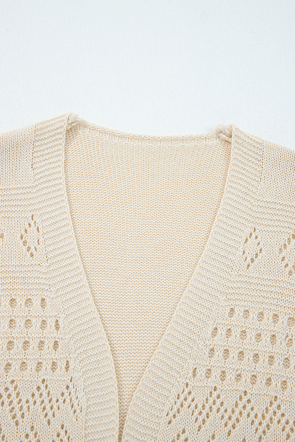Smoke Gray Solid Color Hollowed Knit Open Front Cardigan Sweater