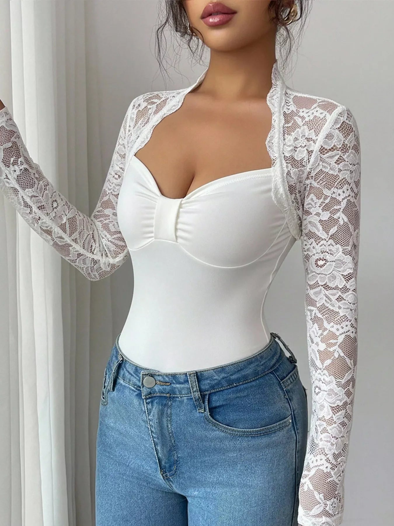 Lace Sleeve Long Sleeve T-Shirt