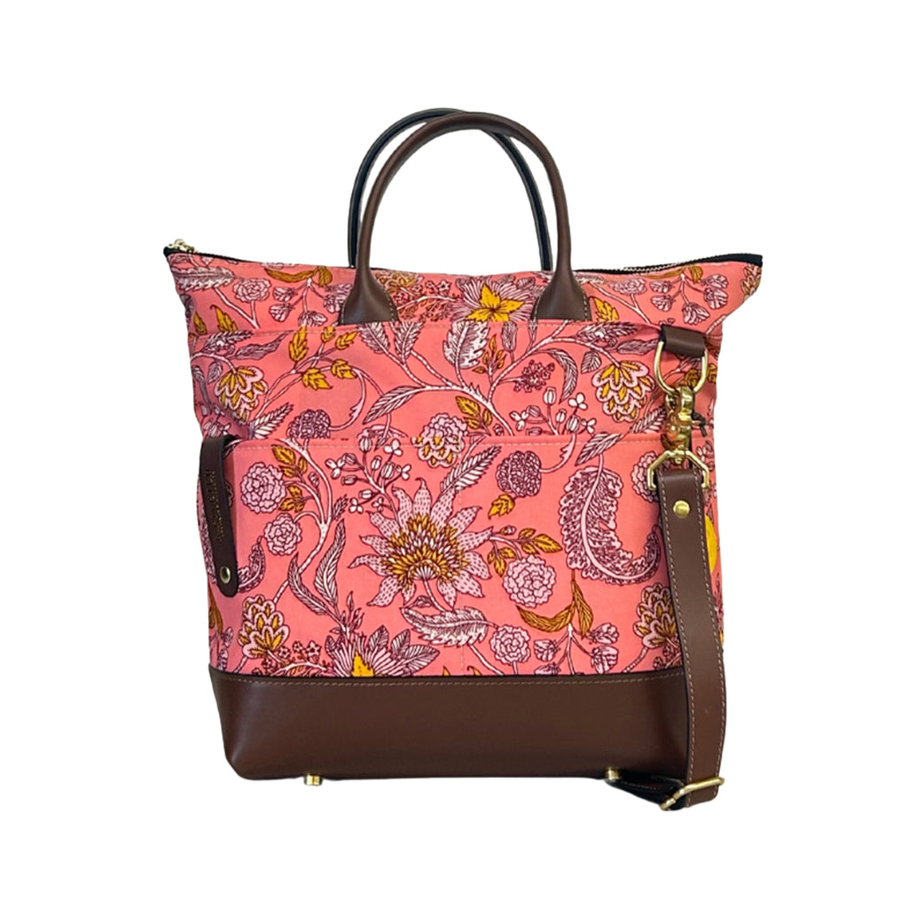 Otto | Rose Bandana Printed Nylon + Brown Leather Satchel