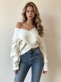 Loose-fitting Cropped Knitted Irregular Sweater For Women