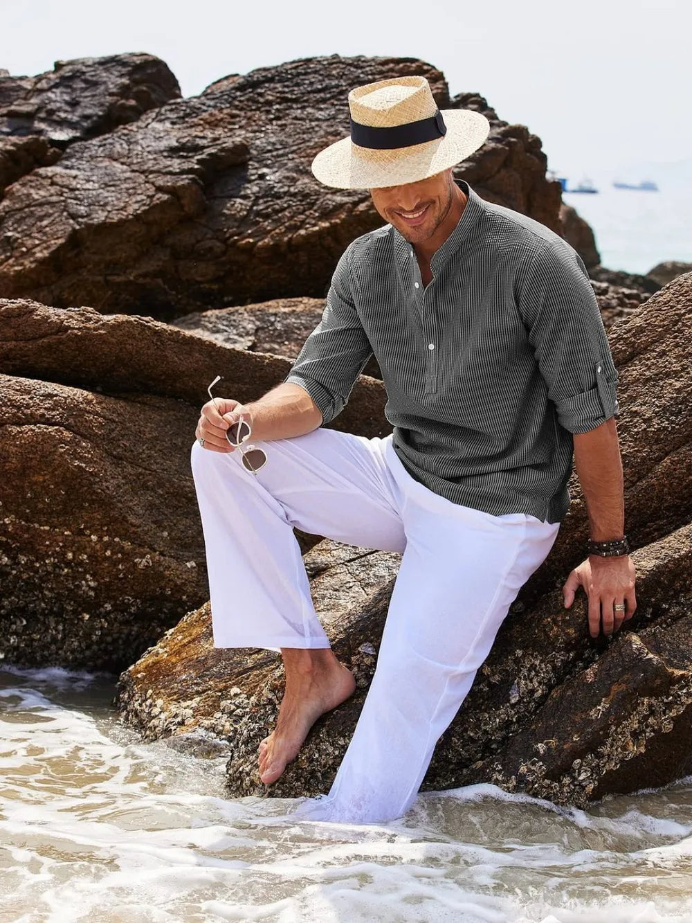 Men's Full Size Half Button Long Sleeve Shirt Plus Size