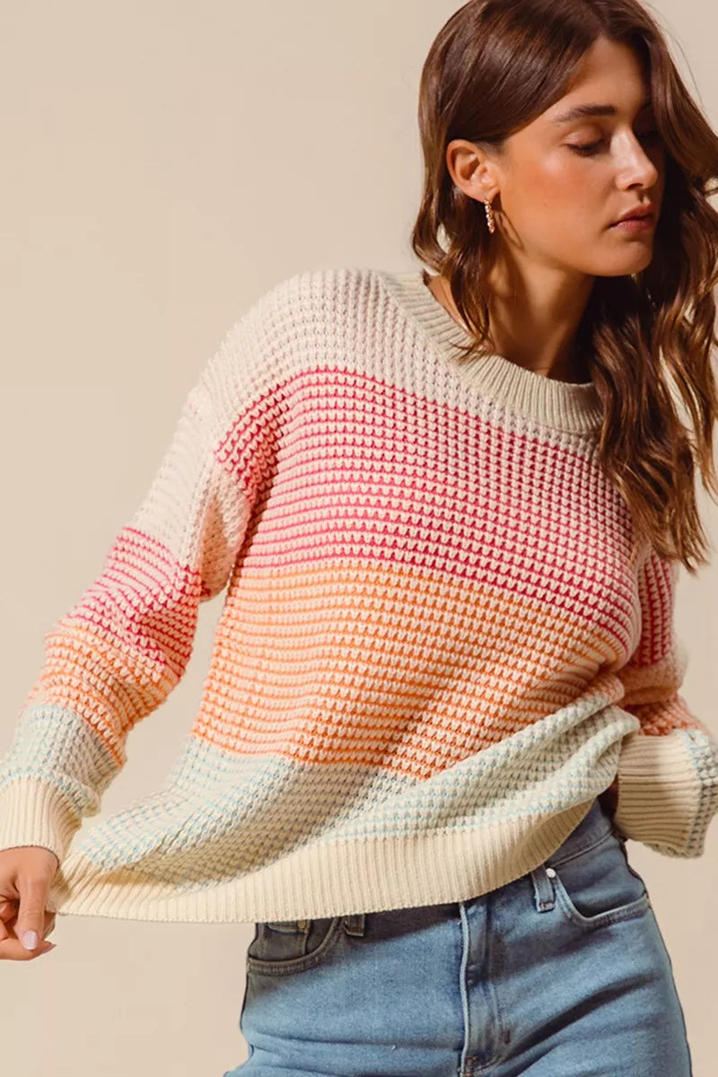 Multi Color Block Long Sleeve Sweater
