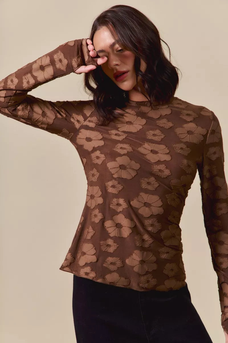 SO ME Stretched Jacquard Casual Tops with Thumb Opening