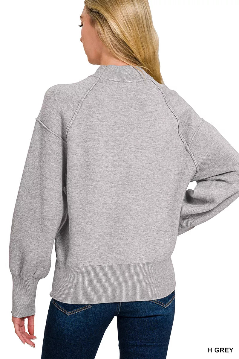 Zenana Viscose Mock Neck Exposed Seam Sweater