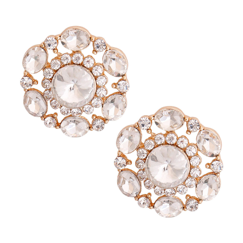 Circle Stud Earrings Gold Clear Crystal Stylish Chic Jewelry