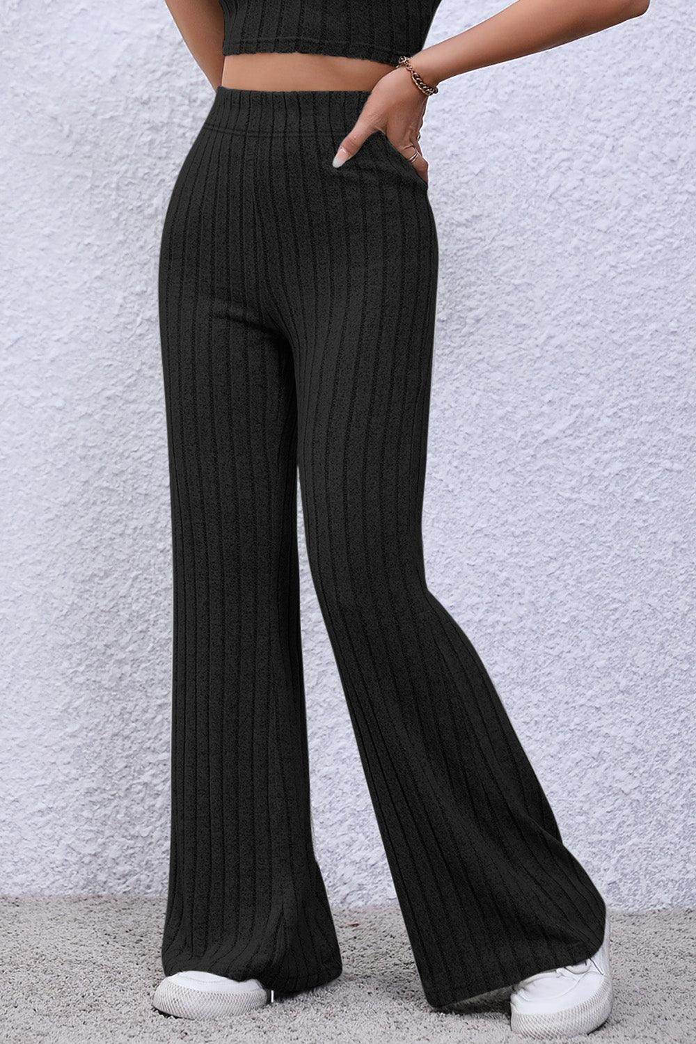Basic Bae Full Size Ribbed High Waist Flare Pants for Women