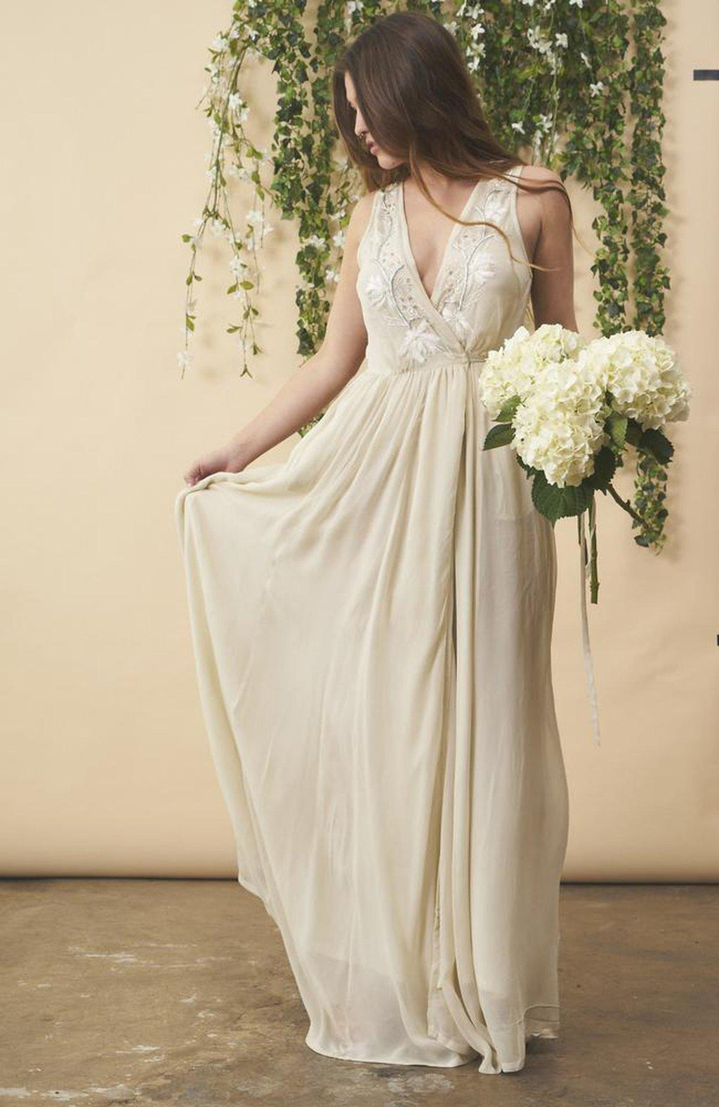 Floral Embroidered Wedding Dress in Cream + Silver