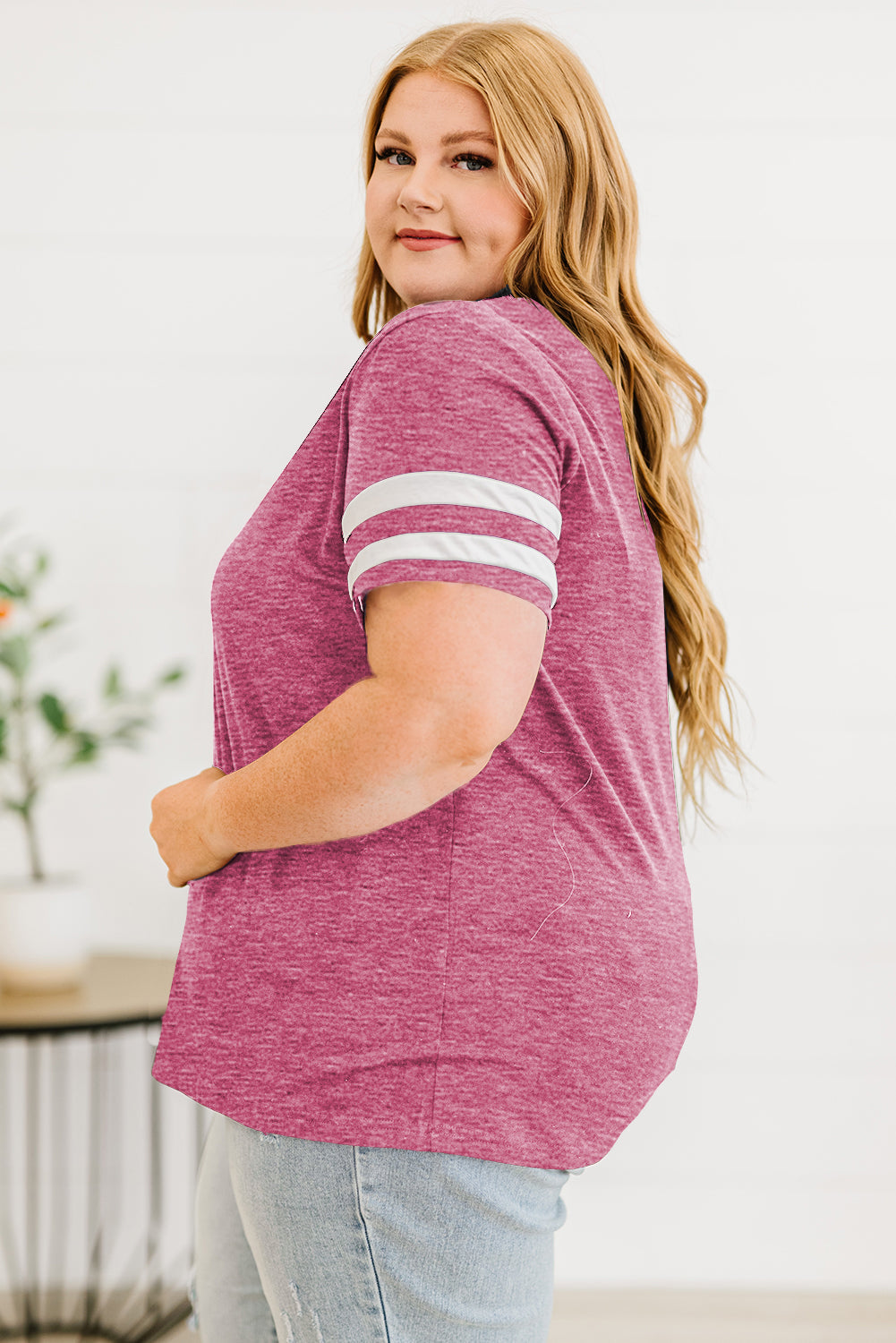 Plus Size Striped V-Neck Tee Shirt See size chart under “more details”