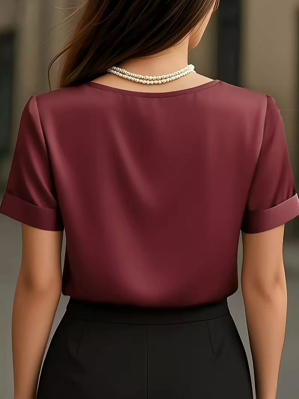 V-Neck Short Sleeve Satin Blouse