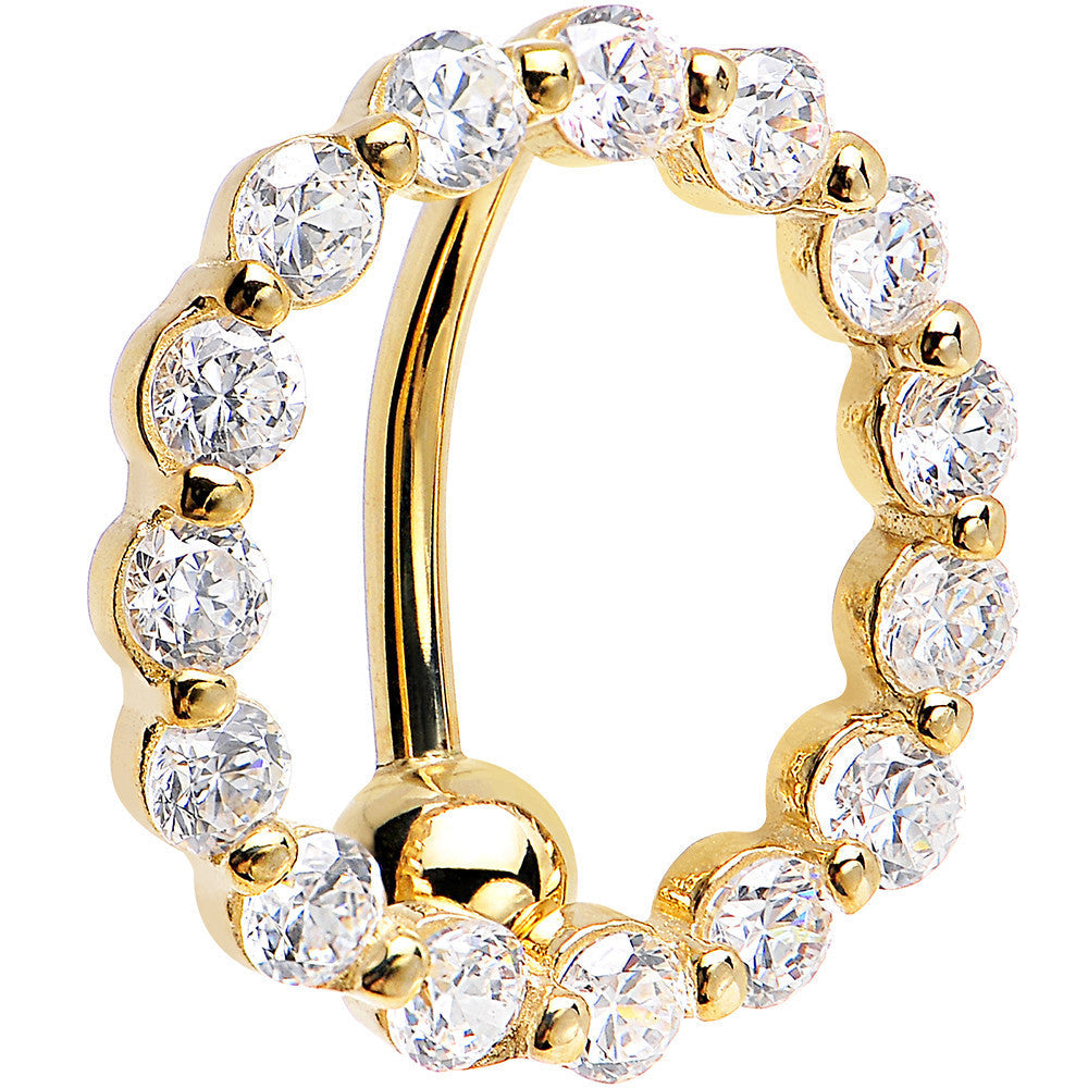 16G Solid 14k Yellow Gold Reverse Zirconia Circle Belly Ring