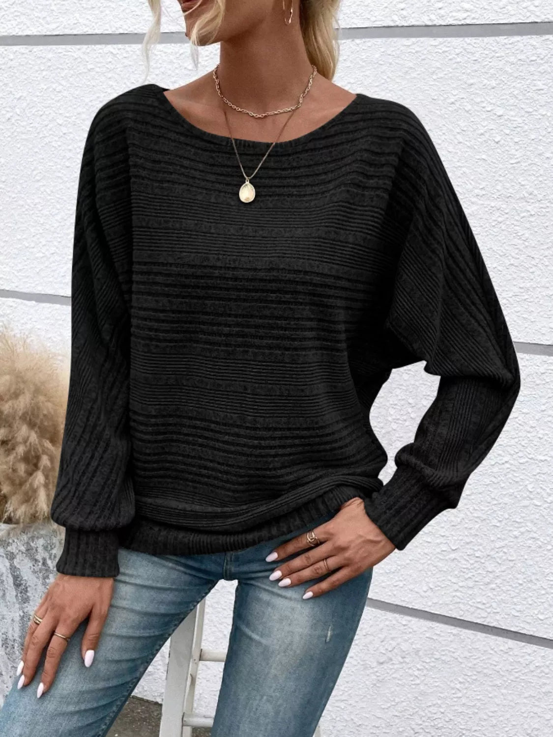 Relaxed Fit Ribbed Knit T-Shirt