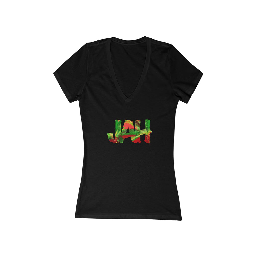 JAH Women's Deep V-Neck Tee — Airlume Cotton | Slim Fit Rastafari Faith Tee