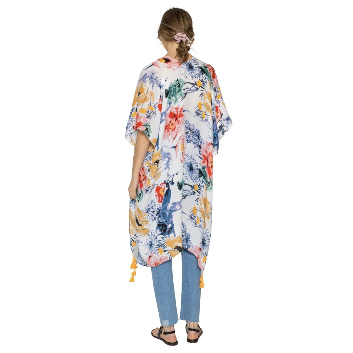 Women’s Kimono Multi Color Floral Print Tassel Stylish Casual Layered
