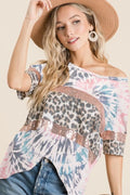 BiBi Tie Dye Terry Top with Leopard and Sequins Block