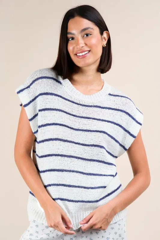 VERY J Striped Knit Sweater Vest Top
