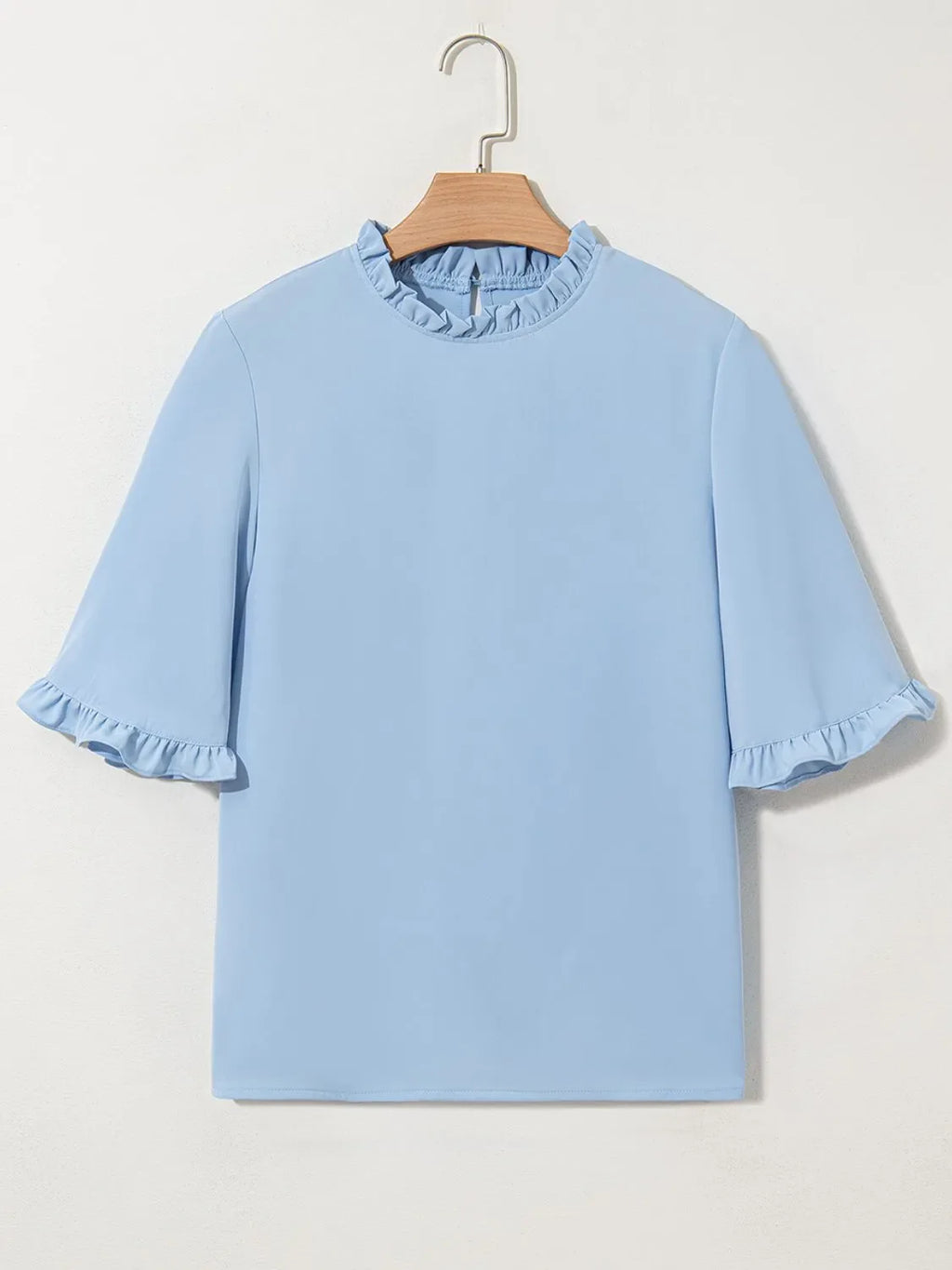 Frill Solid Round Neck Half Sleeve Blouse