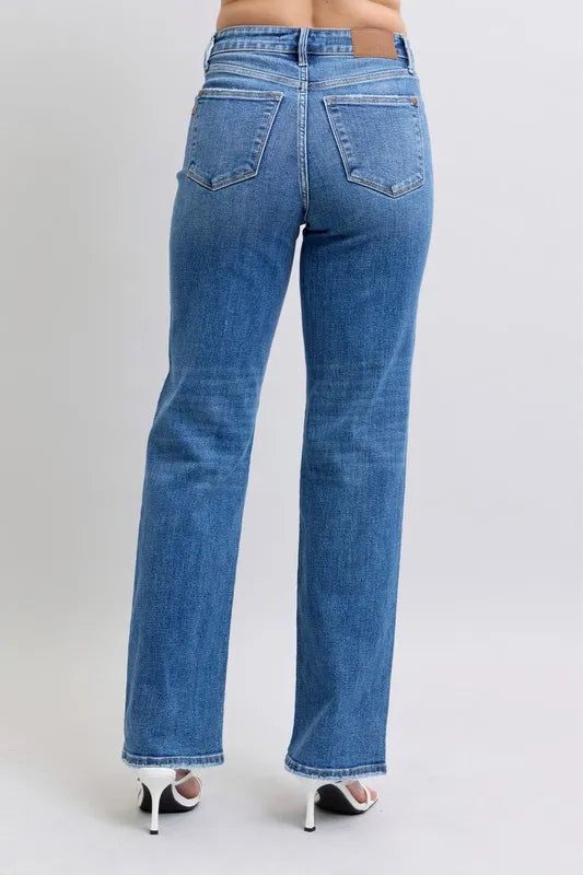 Full Size High Waist V-Front Vintage Wash Straight Jeans Plus Size
