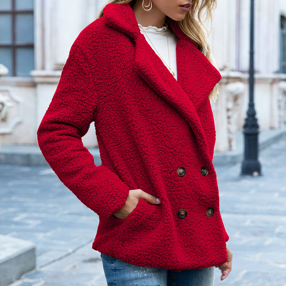 Women's Fluffy Lapel Cardigan Coat – Loose Button-Up Winter Jacket