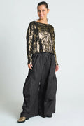 Pima Cotton Mini Foil Cable Crewneck Sweater - Black/Gold