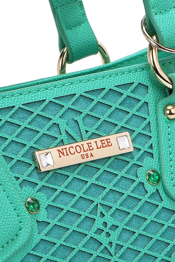 Monogram Pattern Handbag with Rhinestones Decor